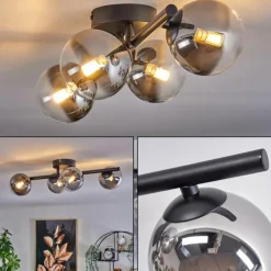Plafonnier - Verre Chehalis Clair, Fumé, 4 lumières