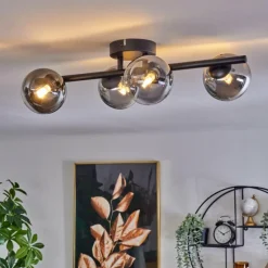 Plafonnier - Verre Chehalis Clair, Fumé, 4 lumières