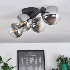 Plafonnier - Verre Chehalis Clair, Fumé, 4 lumières