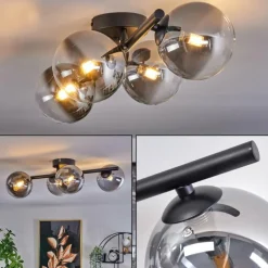 Plafonnier - Verre Chehalis Clair, Fumé, 4 lumières
