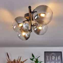 Plafonnier - Verre Chehalis Clair, Fumé, 4 lumières