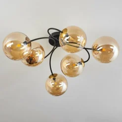 Plafonnier - Verre Chehalis Or, Noir, 6 lumières