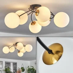 Plafonnier - Verre Chehalis Or, Noir, 6 lumières