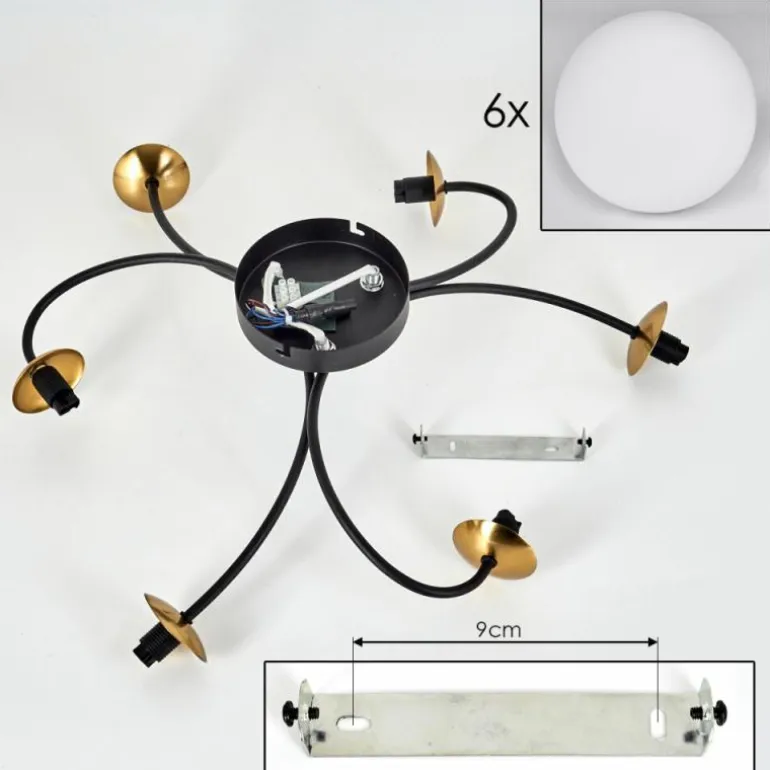 Plafonnier - Verre Chehalis Or, Noir, 6 lumières
