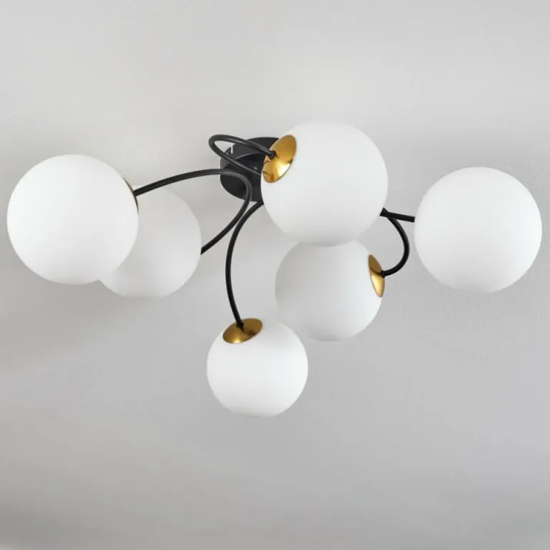 Plafonnier - Verre Chehalis Or, Noir, 6 lumières