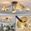 Plafonnier - Verre Chehalis Or, Noir, 6 lumières