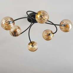 Plafonnier - Verre Chehalis Or, Noir, 6 lumières