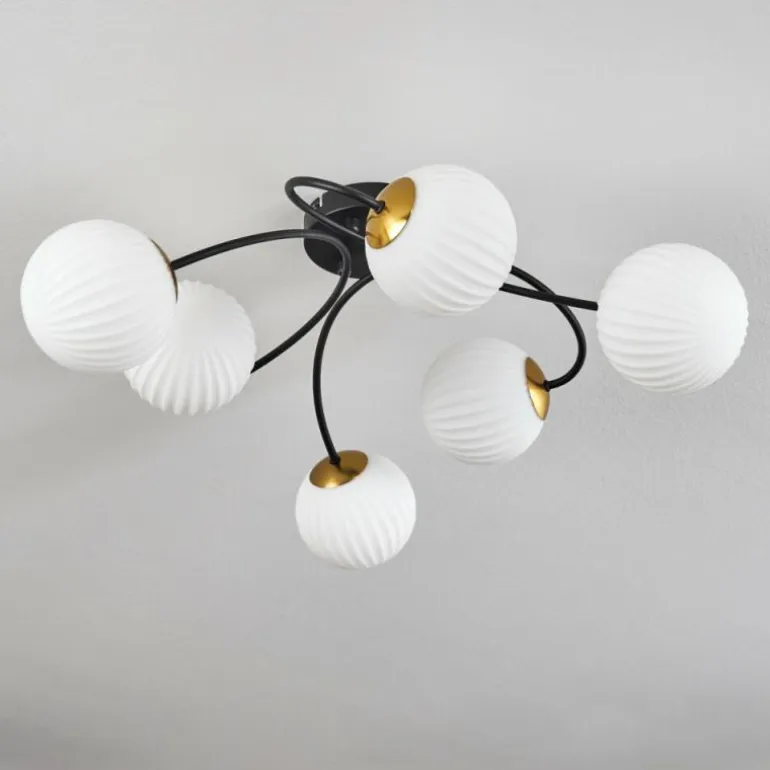 Plafonnier - Verre Chehalis Or, Noir, 6 lumières