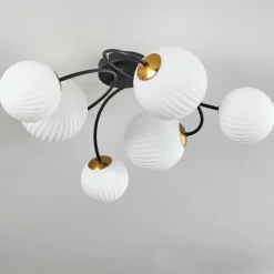 Plafonnier - Verre Chehalis Or, Noir, 6 lumières