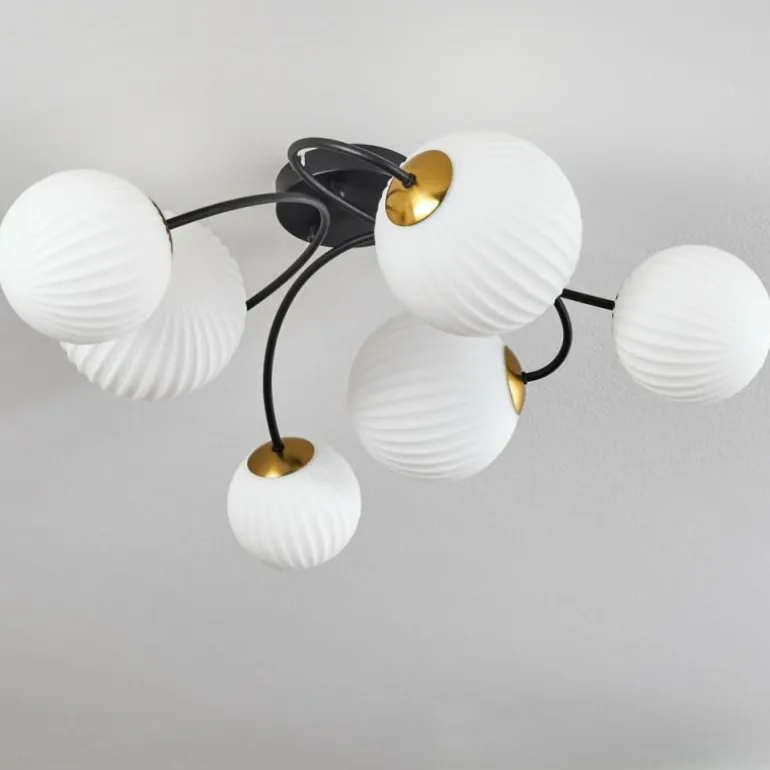 Plafonnier - Verre Chehalis Or, Noir, 6 lumières