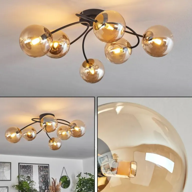 Plafonnier - Verre Chehalis Or, Noir, 6 lumières