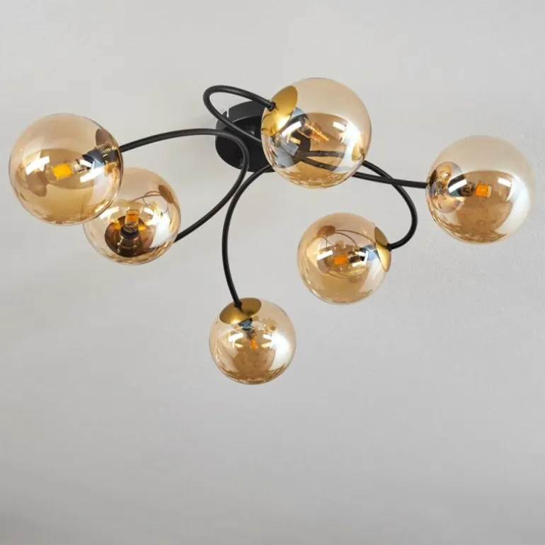 Plafonnier - Verre Chehalis Or, Noir, 6 lumières