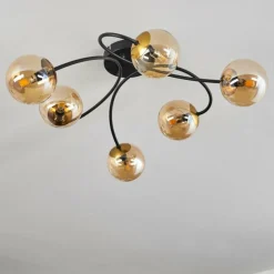 Plafonnier - Verre Chehalis Or, Noir, 6 lumières