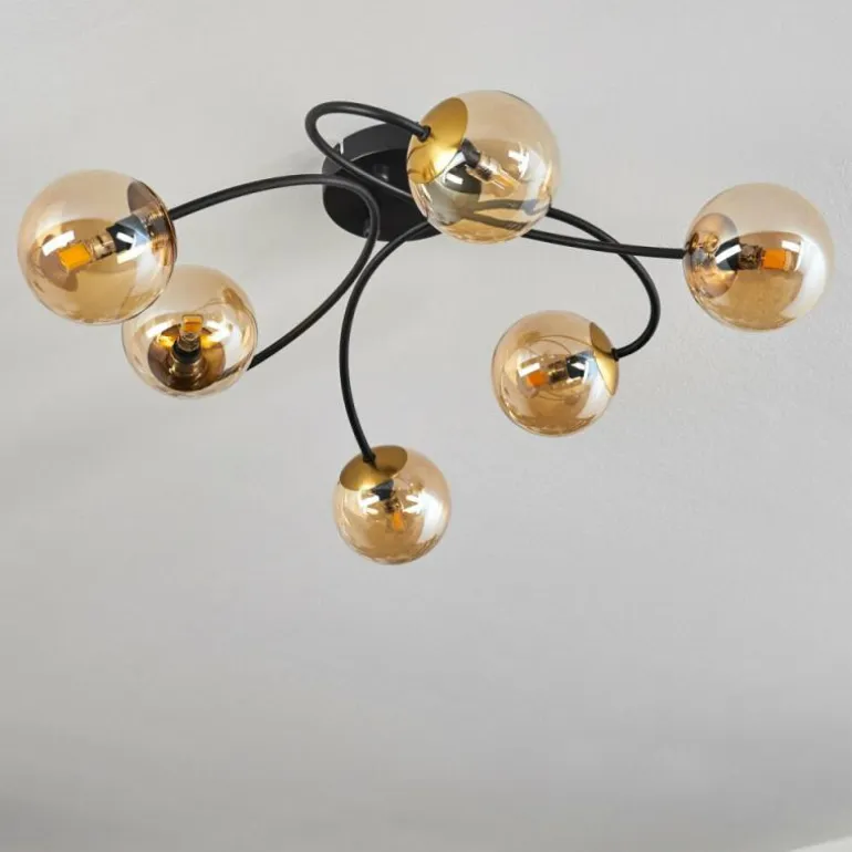 Plafonnier - Verre Chehalis Or, Noir, 6 lumières