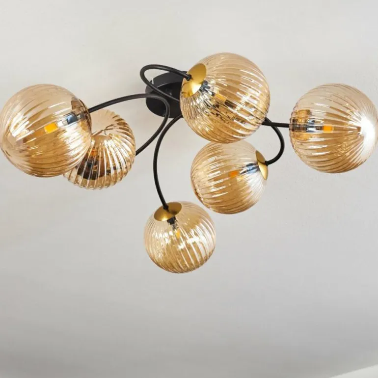 Plafonnier - Verre Chehalis Or, Noir, 6 lumières