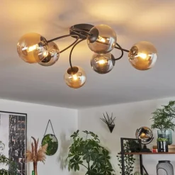Plafonnier - Verre Chehalis Ambre, Fumé, 6 lumières