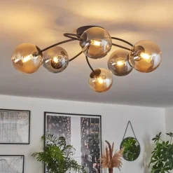 Plafonnier - Verre Chehalis Ambre, Fumé, 6 lumières