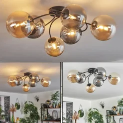 Plafonnier - Verre Chehalis Ambre, Fumé, 6 lumières