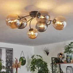 Plafonnier - Verre Chehalis Ambre, Fumé, 6 lumières