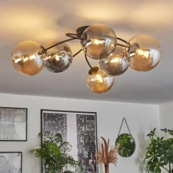 Plafonnier - Verre Chehalis Ambre, Fumé, 6 lumières