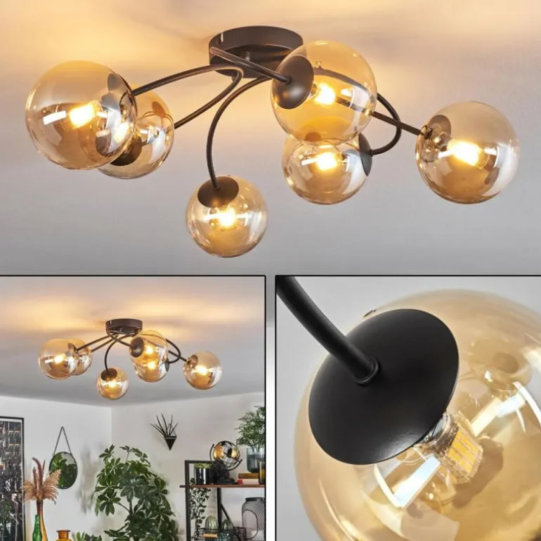 Plafonnier - Verre Chehalis Ambre, 6 lumières