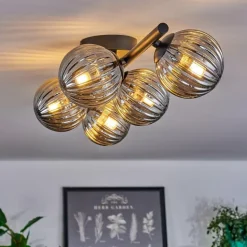 Plafonnier - Verre Chehalis Fumé, 5 lumières