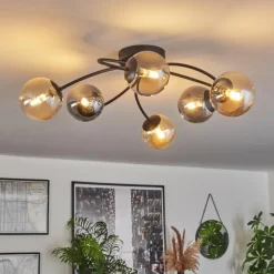 Plafonnier - Verre Chehalis Ambre, Fumé, 6 lumières