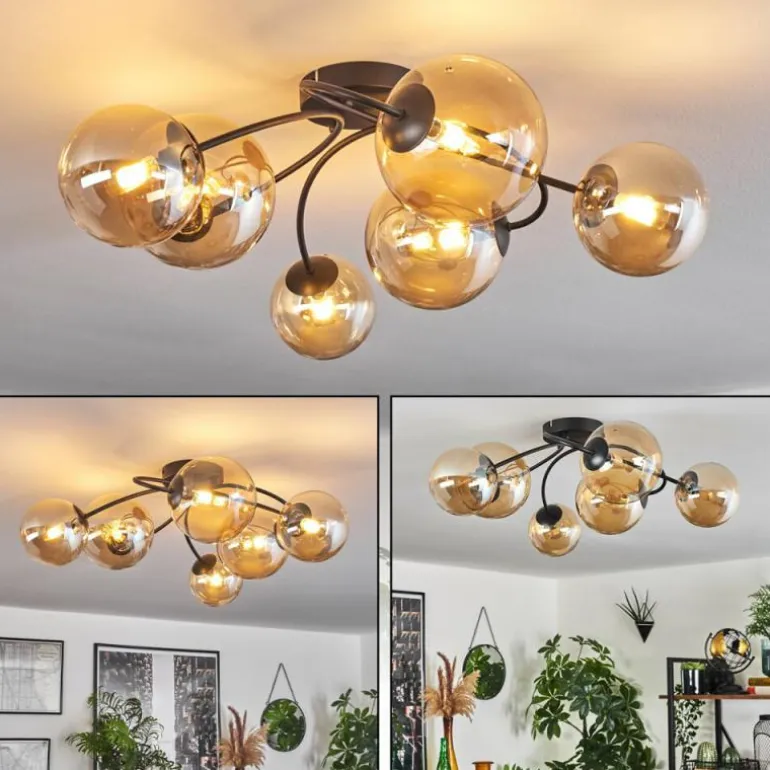 Plafonnier - Verre Chehalis Ambre, 6 lumières