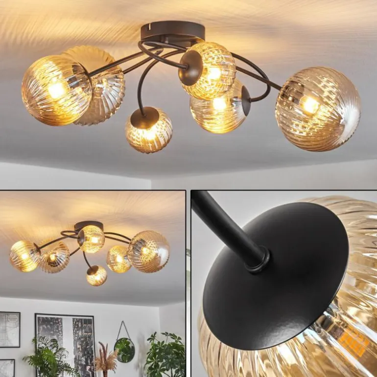 Plafonnier - Verre Chehalis Ambre, 6 lumières