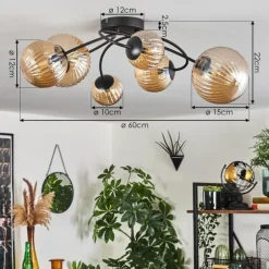 Plafonnier - Verre Chehalis Ambre, 6 lumières