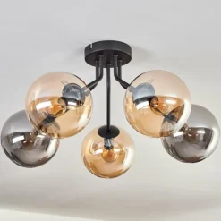 Plafonnier - Verre Gastor Ambre, Fumé, 5 lumières