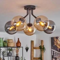 Plafonnier - Verre Gastor Ambre, Fumé, 5 lumières
