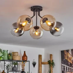 Plafonnier - Verre Gastor Ambre, Clair, Fumé, 5 lumières