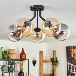 Plafonnier - Verre Gastor Ambre, Clair, Fumé, 5 lumières