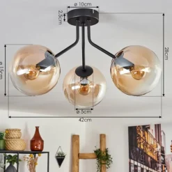 Plafonnier - Verre Gastor Ambre, Clair, Noir, 3 lumières