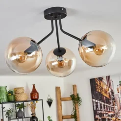 Plafonnier - Verre Gastor Ambre, Clair, Noir, 3 lumières