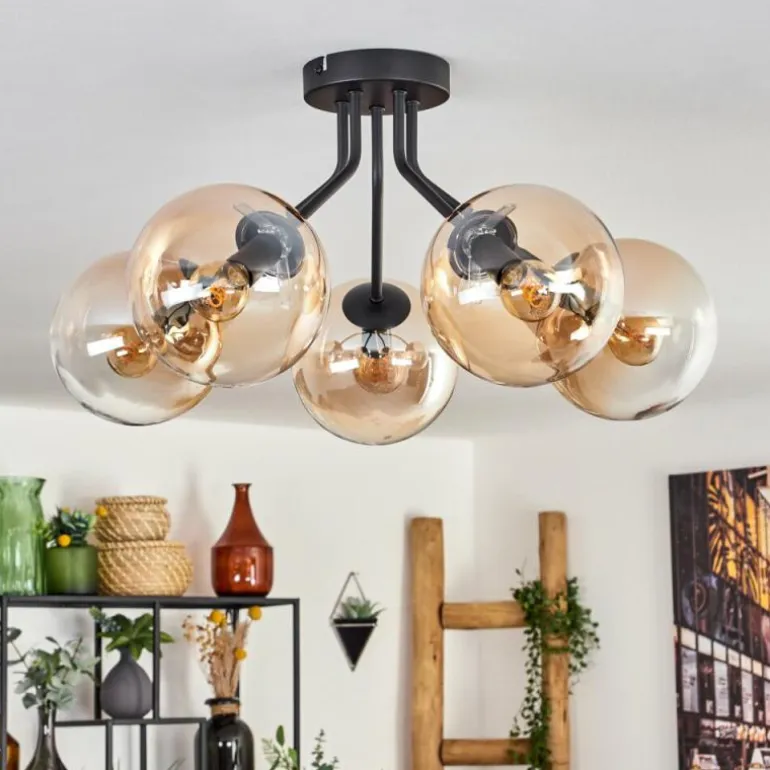 Plafonnier - Verre Gastor Ambre, Clair, 5 lumières