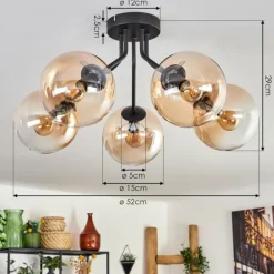 Plafonnier - Verre Gastor Ambre, Clair, 5 lumières