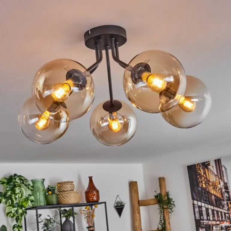 Plafonnier - Verre Gastor Ambre, Clair, 5 lumières