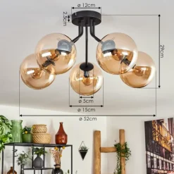 Plafonnier - Verre Gastor Ambre, 5 lumières