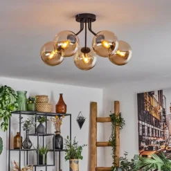 Plafonnier - Verre Gastor Ambre, 5 lumières