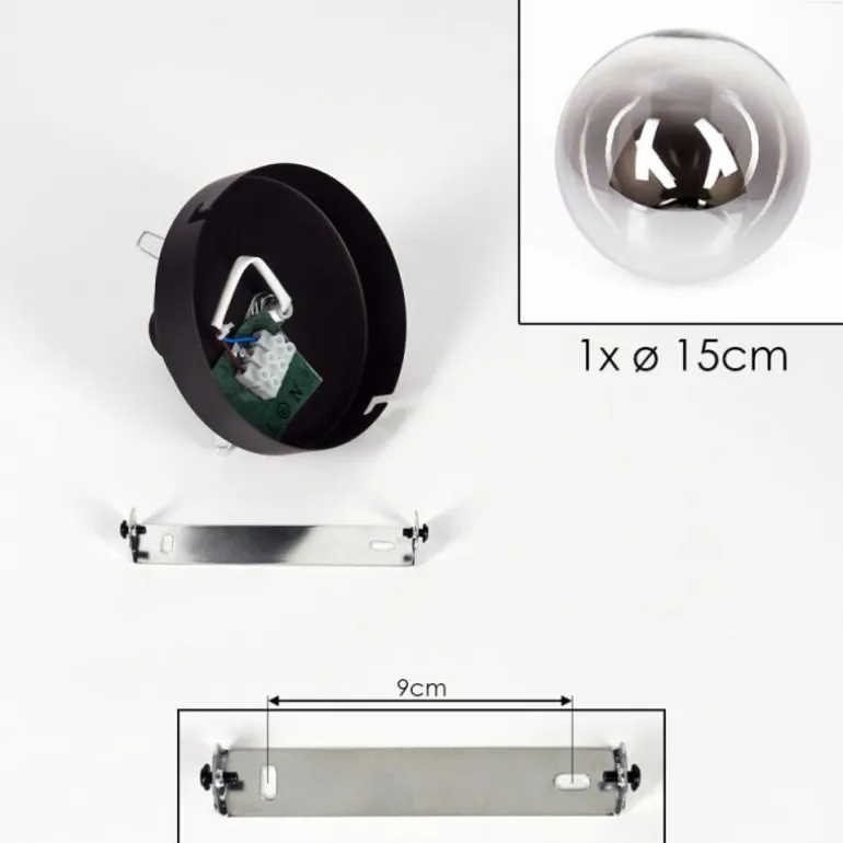 Plafonnier - Verre Gastor Chrome, Clair, Fumé, 1 lumière