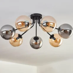 Plafonnier - Verre Gastor Ambre, Fumé, 7 lumières