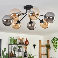 Plafonnier - Verre Gastor Ambre, Fumé, 7 lumières