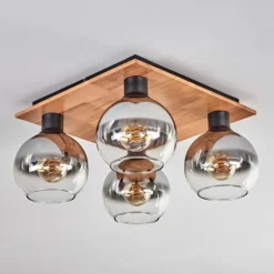 Plafonnier - Verre Koyoto Écru, Noir, 4 lumières