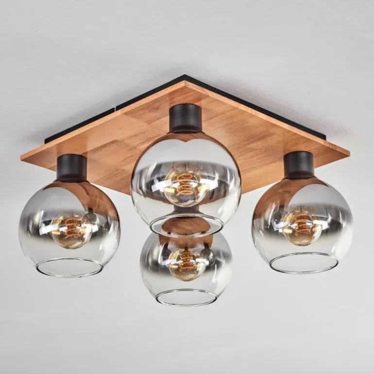 Plafonnier - Verre Koyoto Écru, Noir, 4 lumières