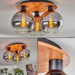Plafonnier - Verre Koyoto Écru, Noir, 3 lumières