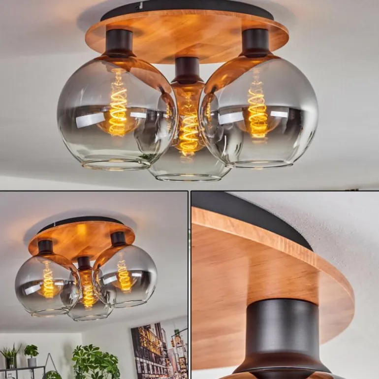Plafonnier - Verre Koyoto Écru, Noir, 3 lumières