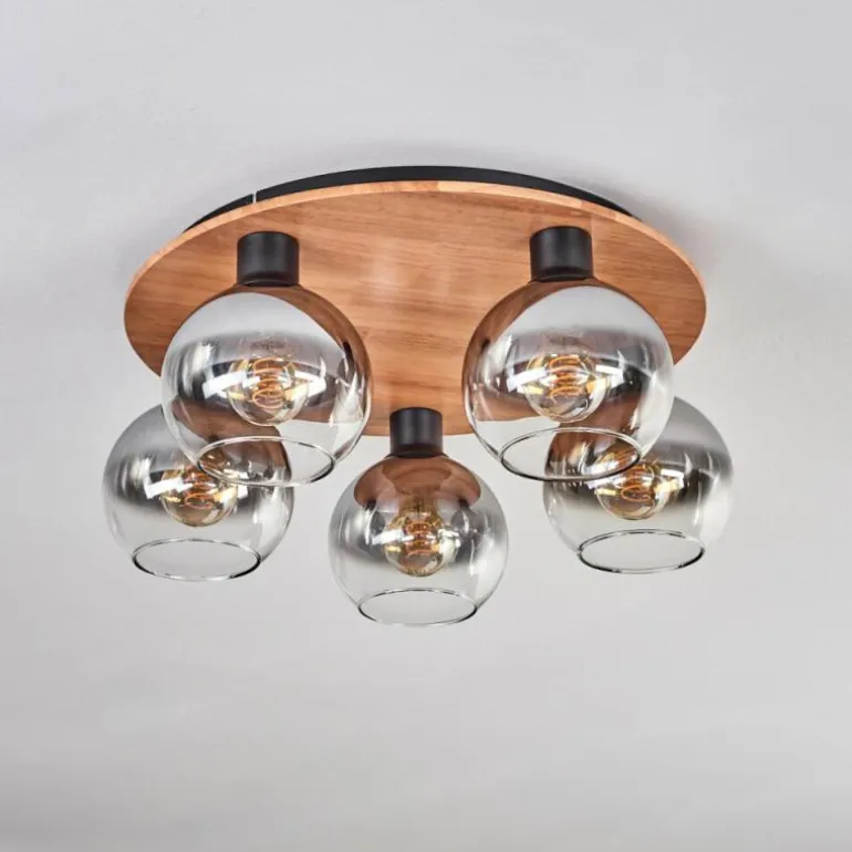 Plafonnier - Verre Koyoto Écru, Noir, 5 lumières