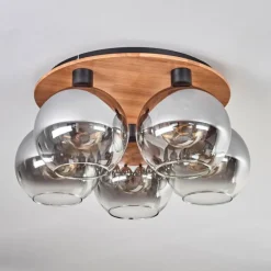 Plafonnier - Verre Koyoto Écru, Noir, 5 lumières